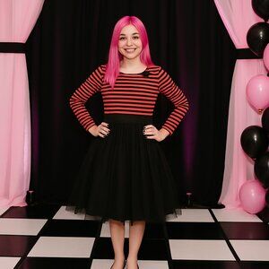 Marmellata Girls Pink/ Black Striped Party/ Dance dress Size 14